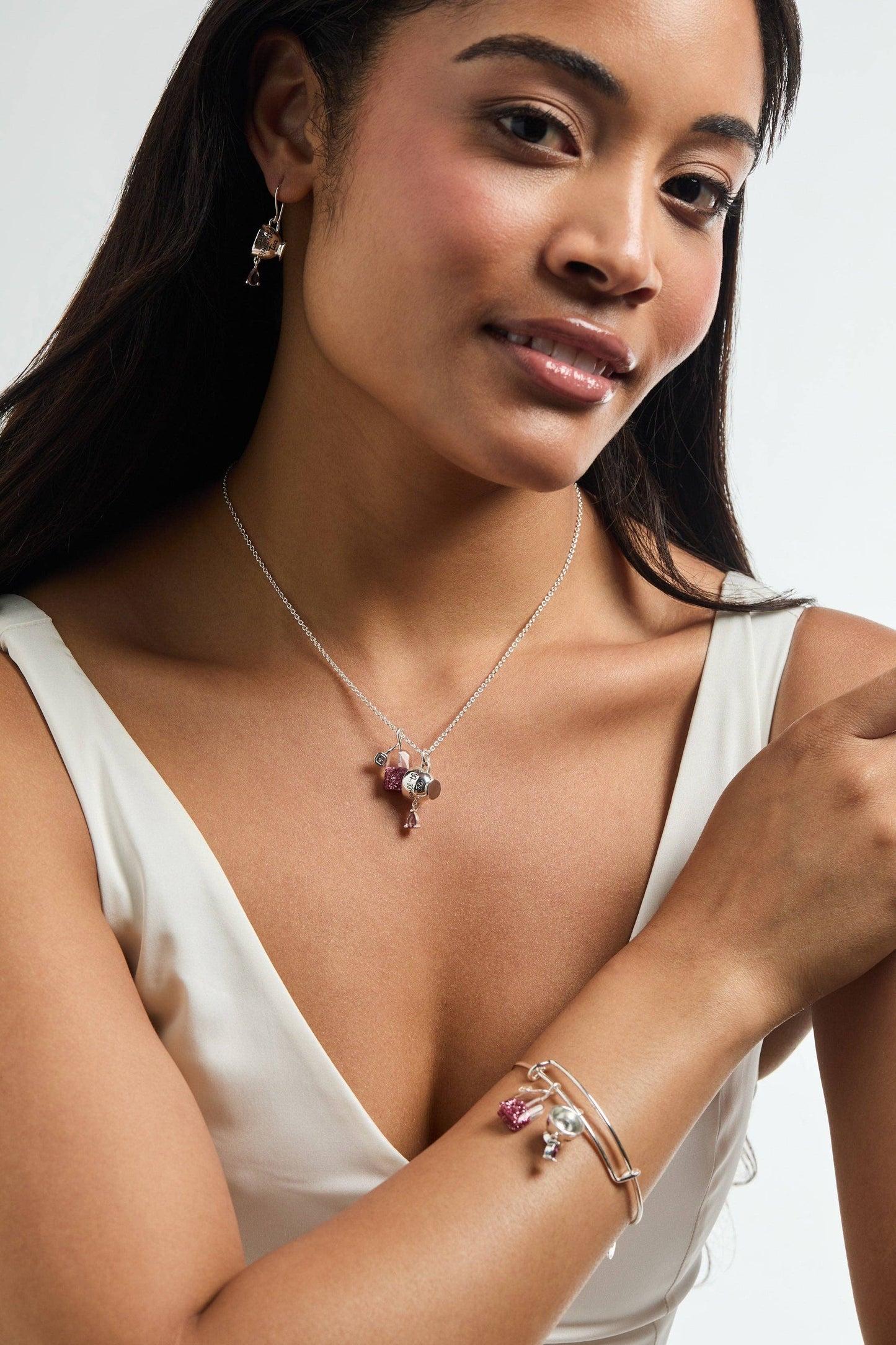 Necklace - 'Spill the Tea' Cup & Tea Bag Charm Pendant Necklace: Silver