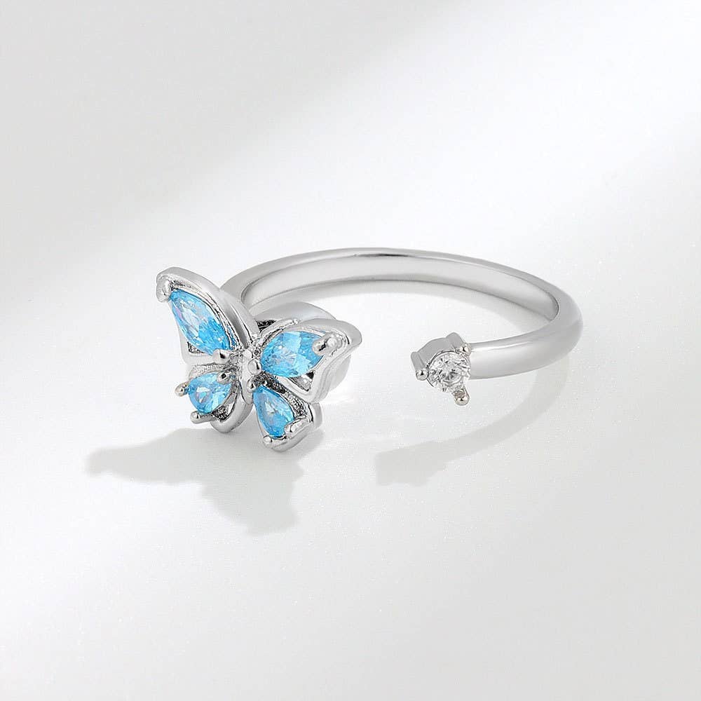 Butterfly Anxiety Fidget Spinner Ring in 925 Sterling Silver: Gold/Blue / Solid Copper