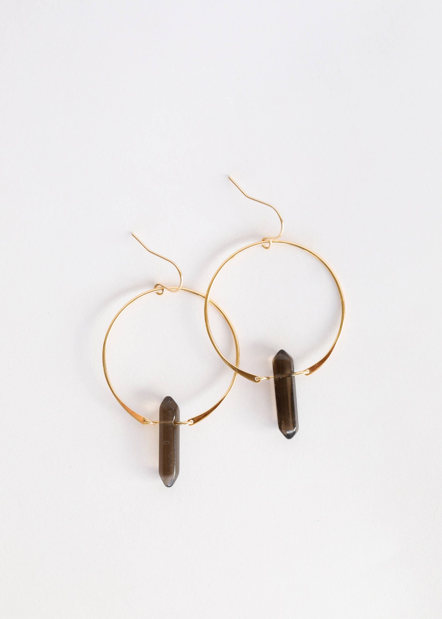 Earrings - JaxKelly Hoops - Smoky Quartz - Gold Plated