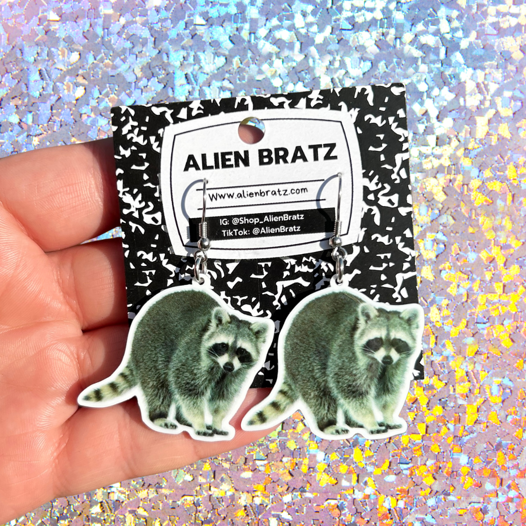 Raccoon Earrings Weird Earrings Animal Earrings Gift Idea