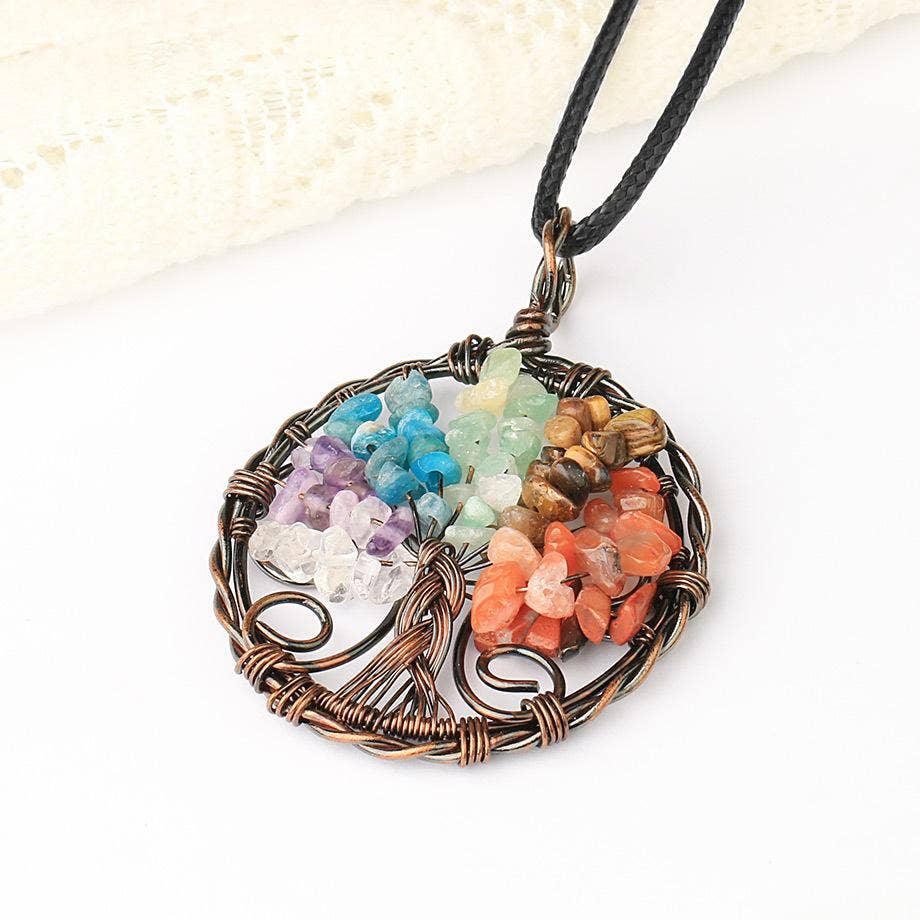 Wire-Wrapped Tree of Life Necklace - Green Aventurine