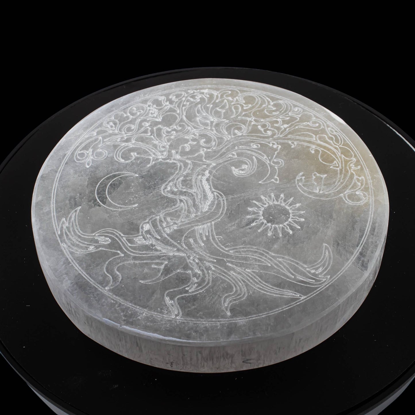 Selenite Round Tree Of Life with Sun & Moon Charging Plate : 12cm