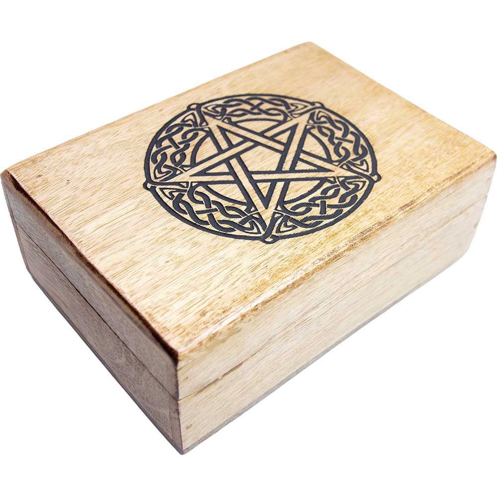 Mango Wood Box Laser Engraved - Pentacle - Beige
