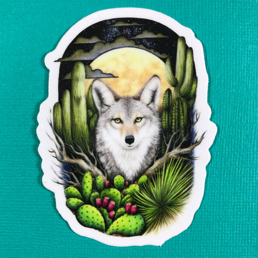 Stickers - Abundance Illustration - Coyote & Full Moon