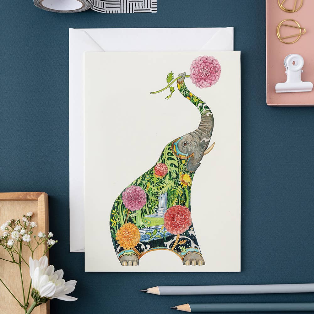Greeting Card - DM Collection - Elephant with Flower