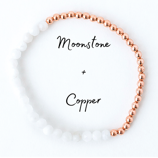 Dainty and Elegant Multi-Faceted Moonstone + Copper Bracelet