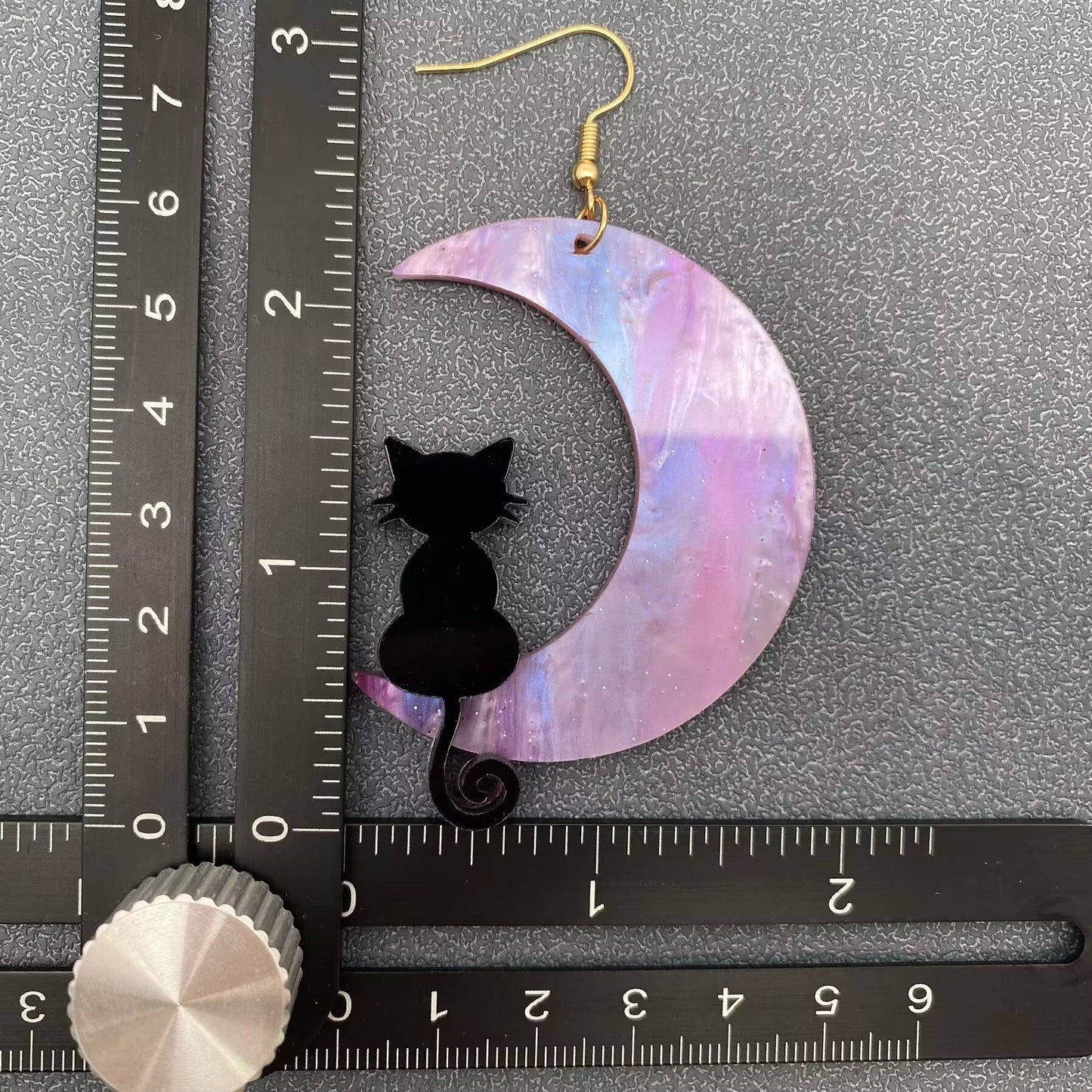 Earrings - Black Cat Moon Asymmetric Dangle