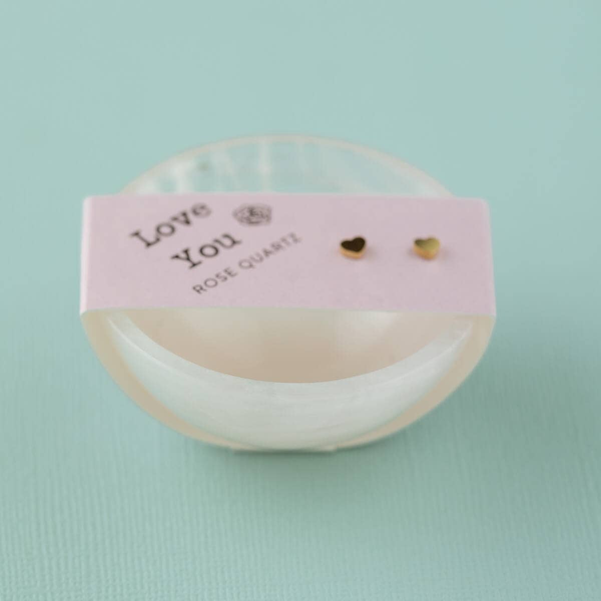 Gold Heart Stud Earrings & Rose Quartz Bowl Gift Set