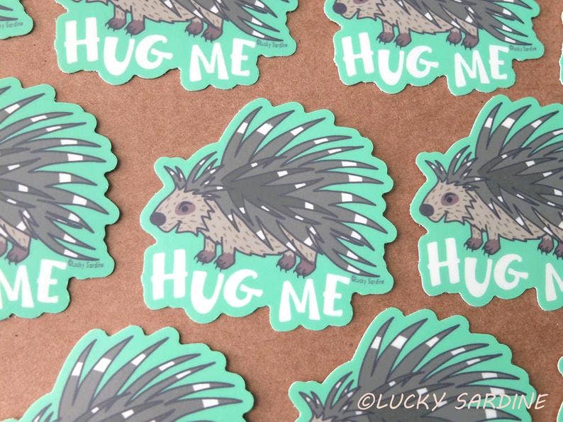 Sticker - LS - Porcupine Hug Me, Not A Hugger