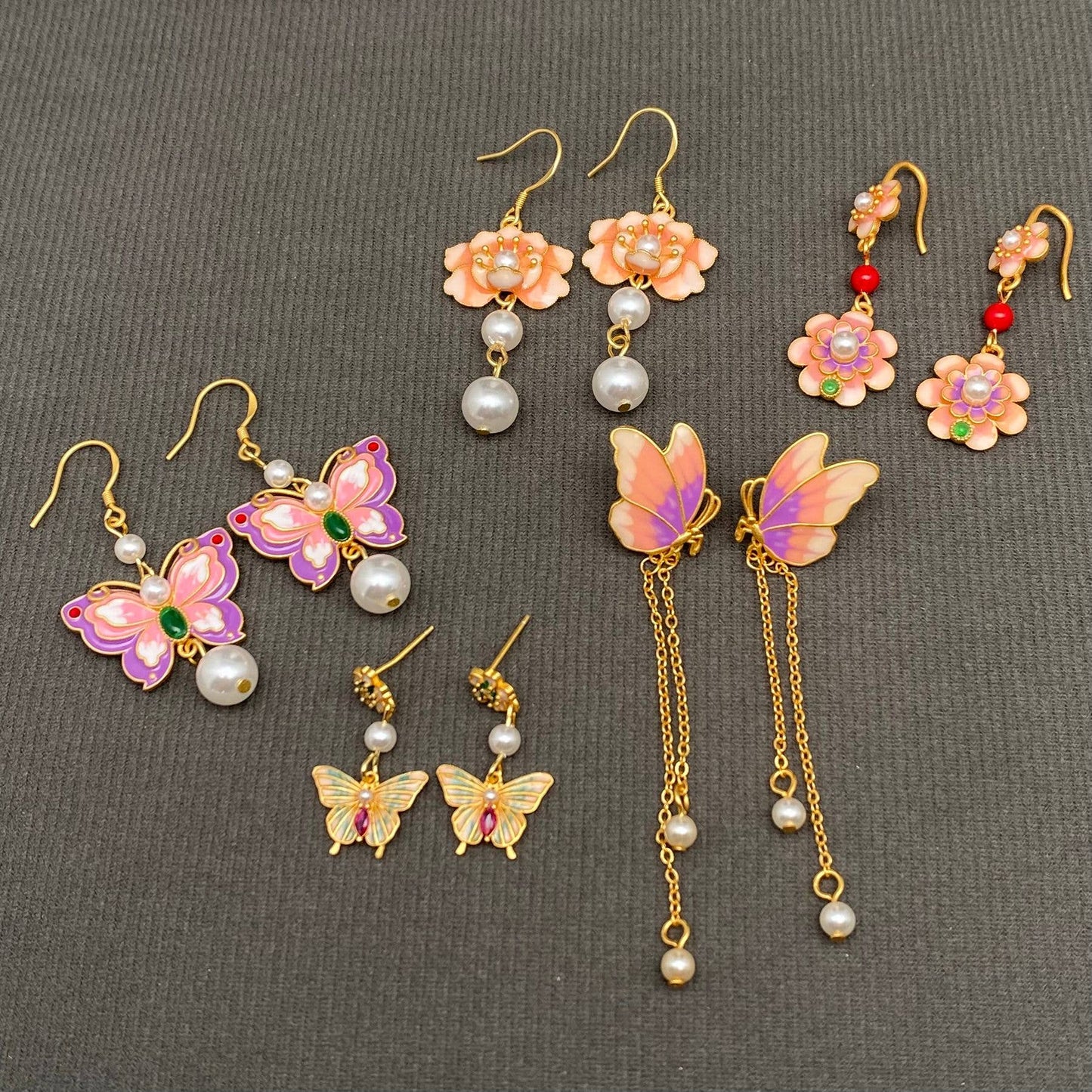 Earrings - Enamel Butterfly & Flower
