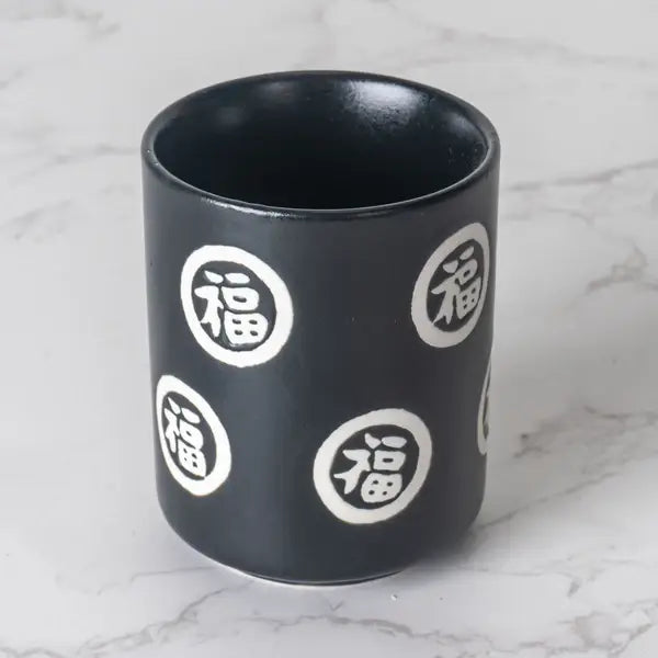 Maneki Neko Lucky Cat Yunomi Style Tea Cup Black Matte Glaze