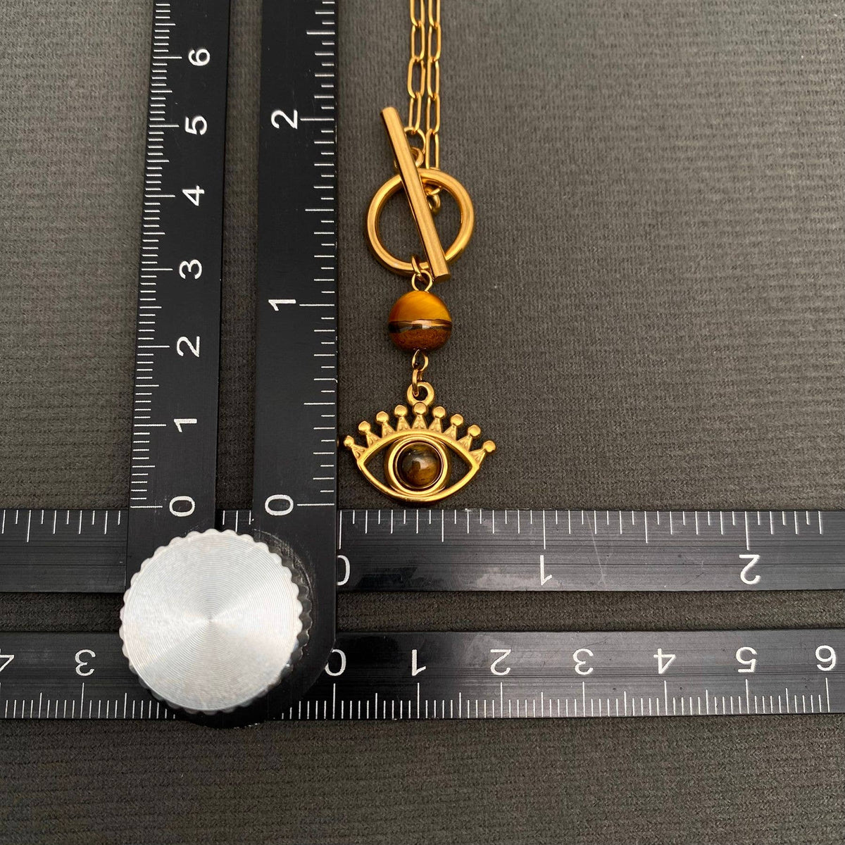 Stone Inlaid Eye Charm 18K Gold Plated S.Steel Necklace -FGS