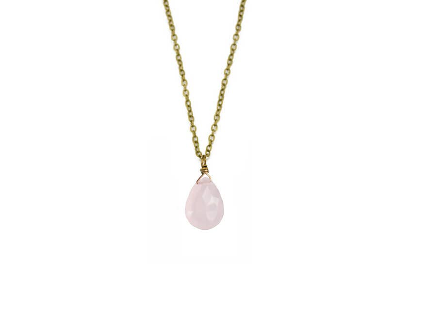 Simple Rose Chalcedony Classic Teardrop Pendant Necklace