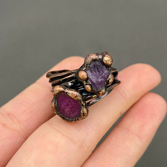 Vintage Amethyst & Rhodonite Crystal Ring