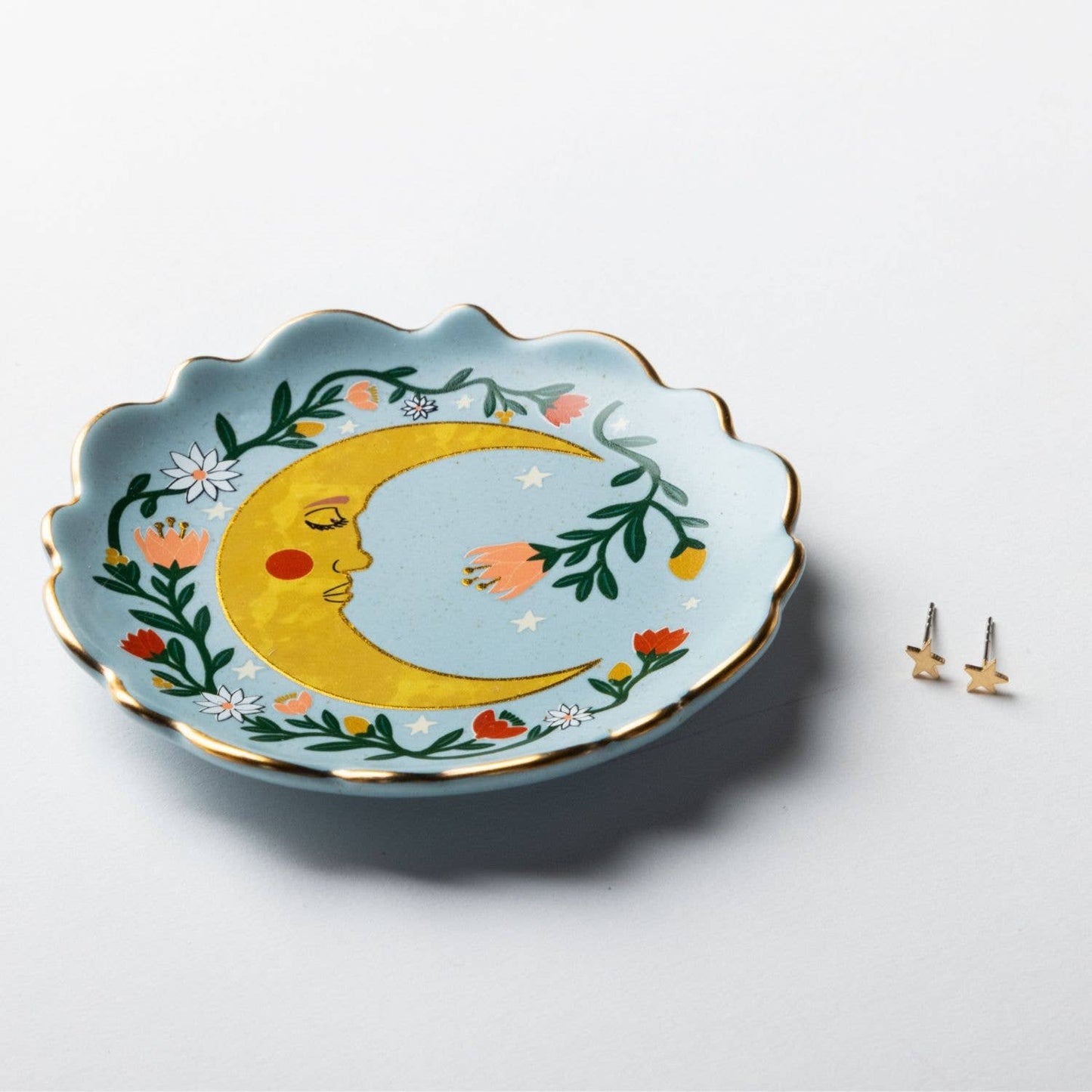 Jewelry Dish & Stud Earring Set - Flower Moon/Blue