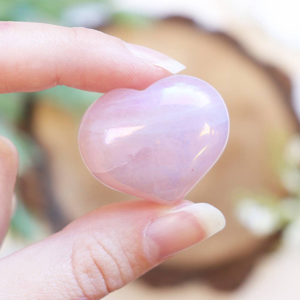 Rose Quartz Puffy Angel Aura Heart - Gemstone Hearts