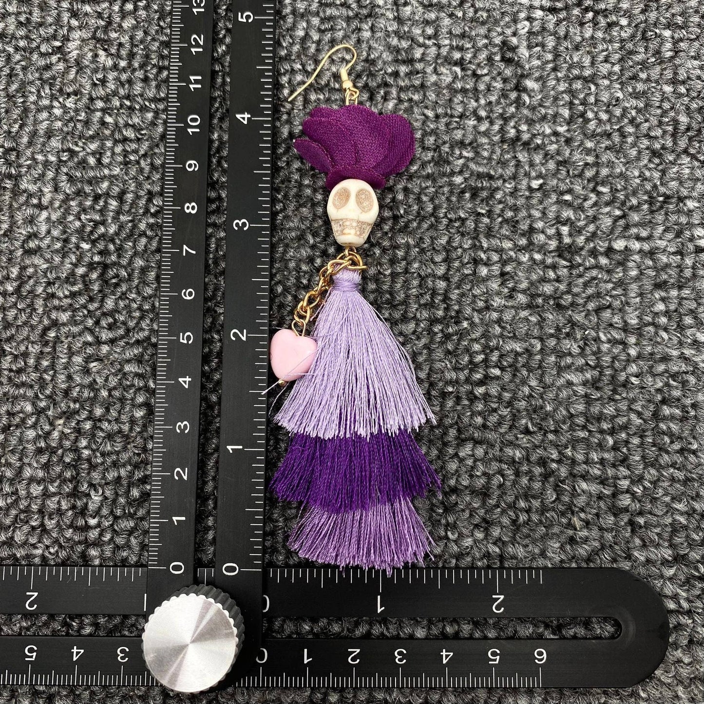 Halloween Purple Fringed Skeleton Lady Dangle Earrings