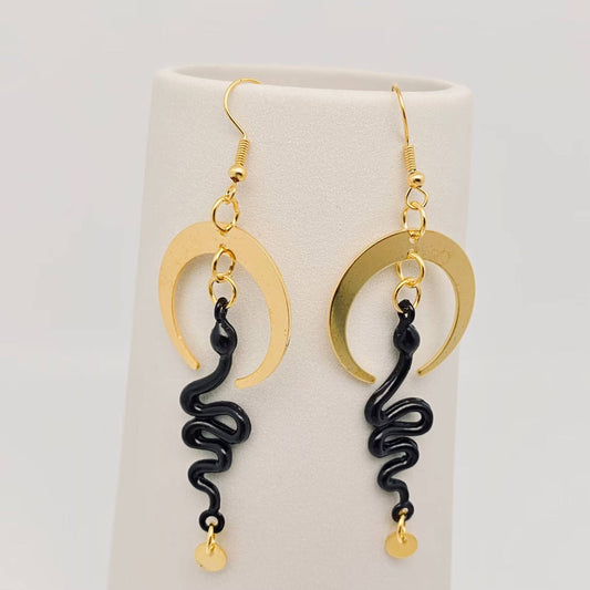 Earrings - Gothic Snake Golden Bend Moon