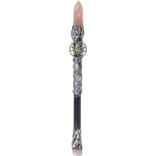 Magick Wand - Rose Quartz Point w/ Silver Raven (Each)