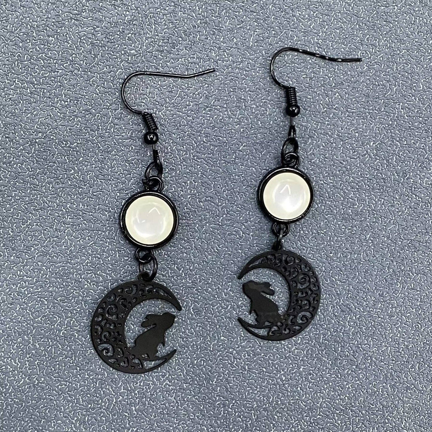 Rabbit On The Moon Black Dangle Earrings - GT/MS