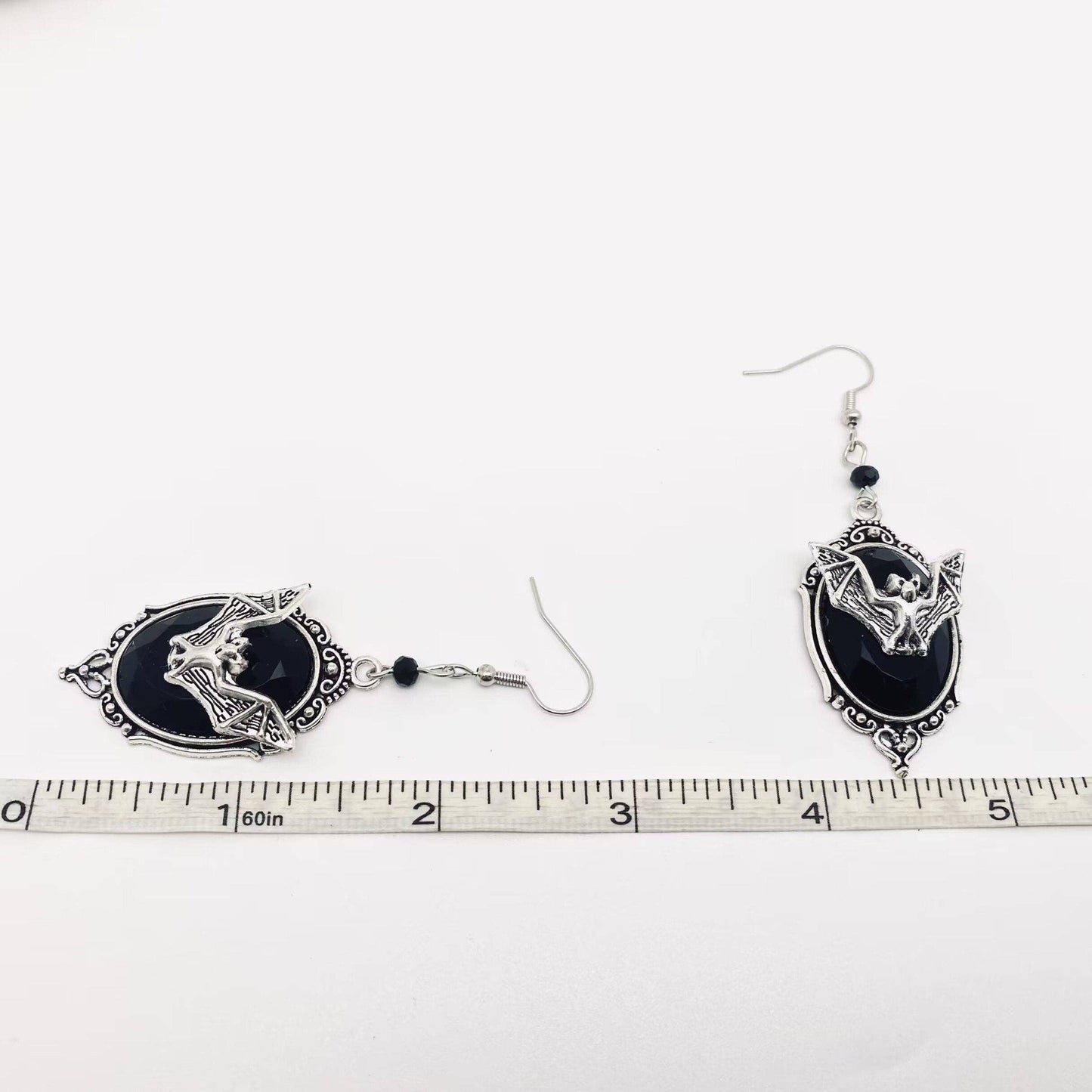 Earrings - Gothic Bat Pendant - Black