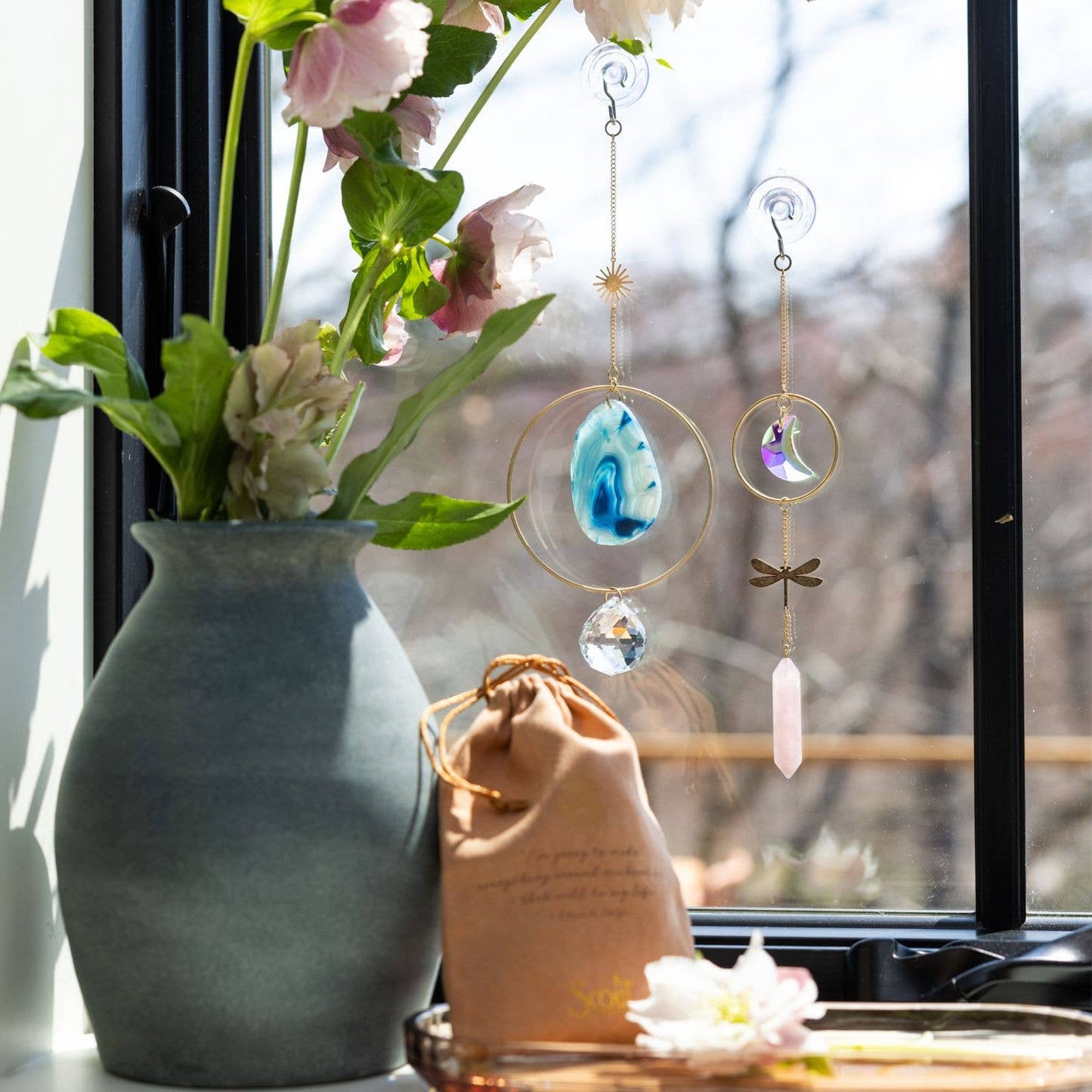Stone Suncatcher - Sun Rays/Black/Blue Agate
