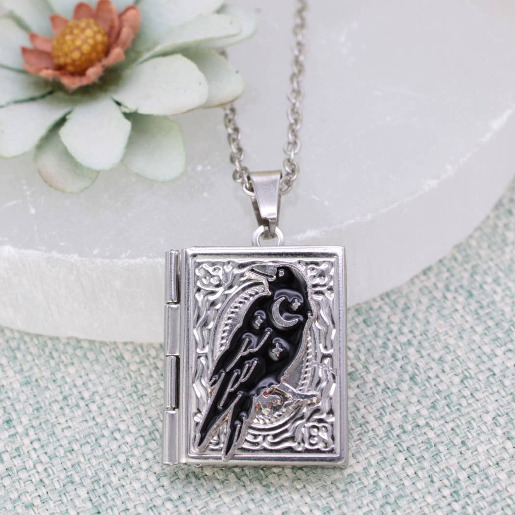 Quoth The Raven Silver Raven Book Locket
