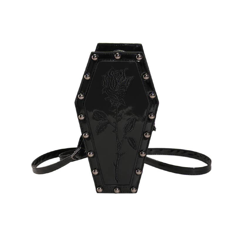 Spider Web Pattern Studded Coffin Crossbody Bag: Brown