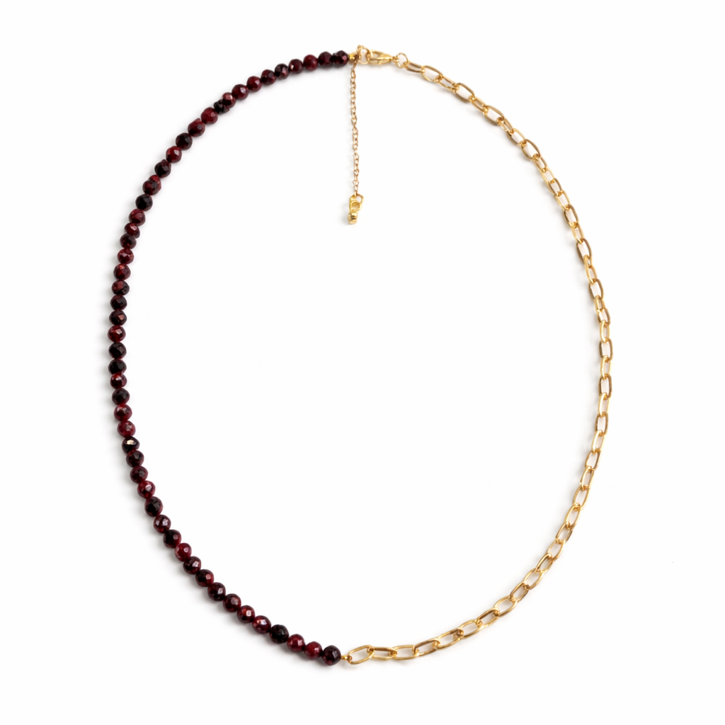 Paper Clip Garnet Necklace - 18-20" adjustable