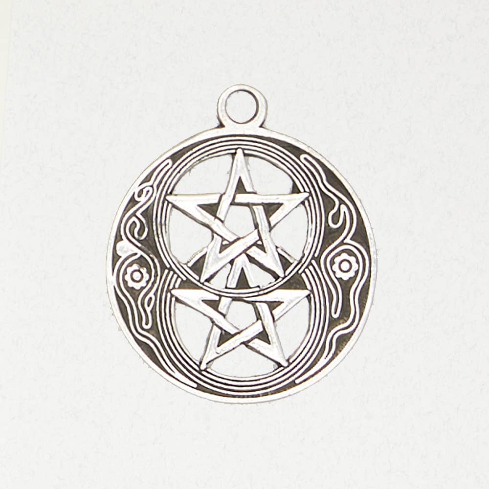 Wiccan Pendant - Double Pentacle: Pewter