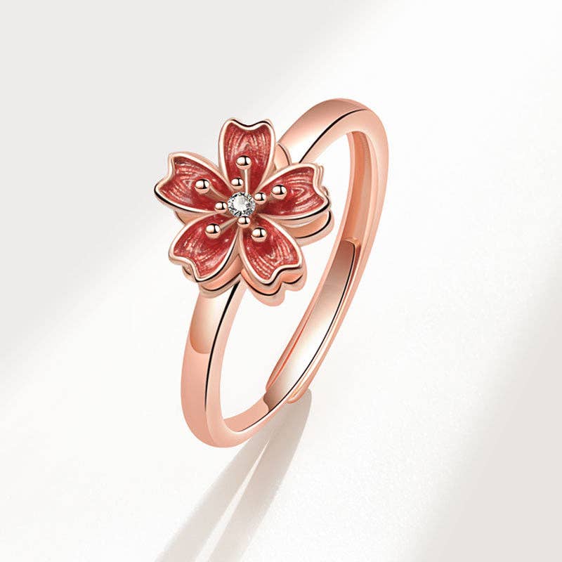 Peach Blossom Fidget Spinner Ring in 925 Sterling Silver: Solid Copper