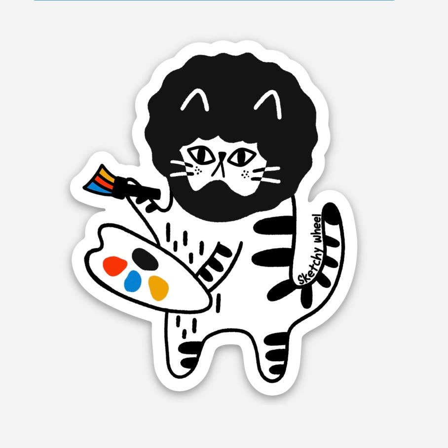 Cat Sticker - funny artist cat Bobcat