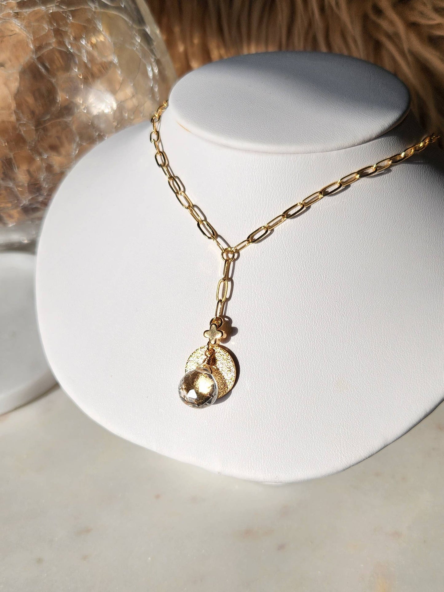 Golden Relic Quartz Y Necklace