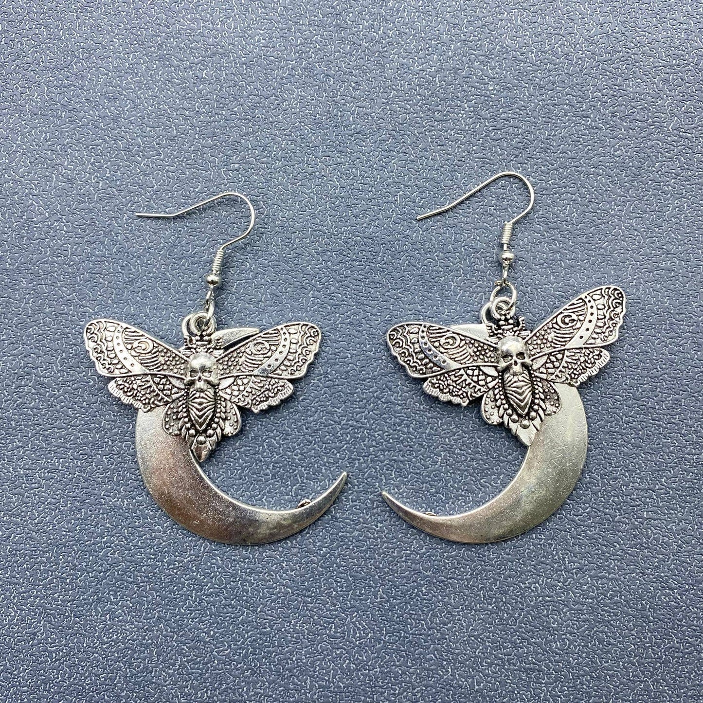 Earrings - Gothic Style Skull Moth Moon