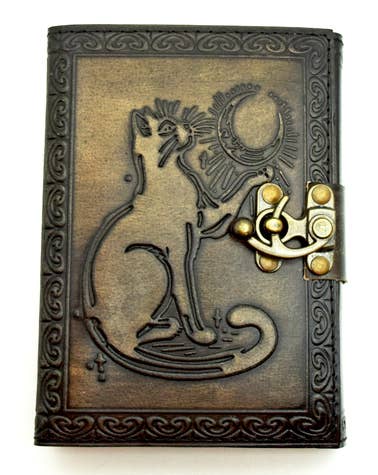 Leather Journal 42 - Cat with Moon Embossed