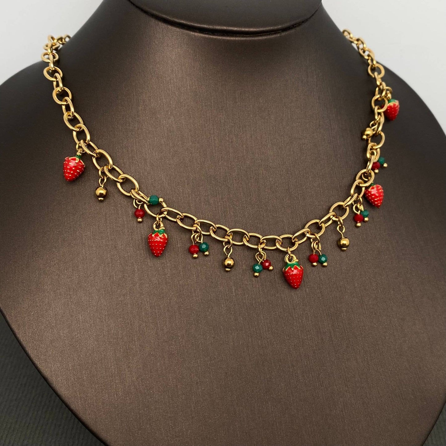 Enamel Strawberry Charm Necklace