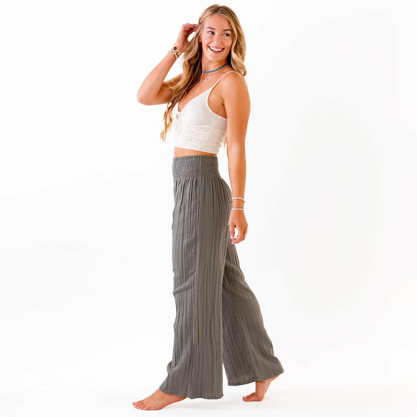 Granite Wide Leg Cotton Pants: M