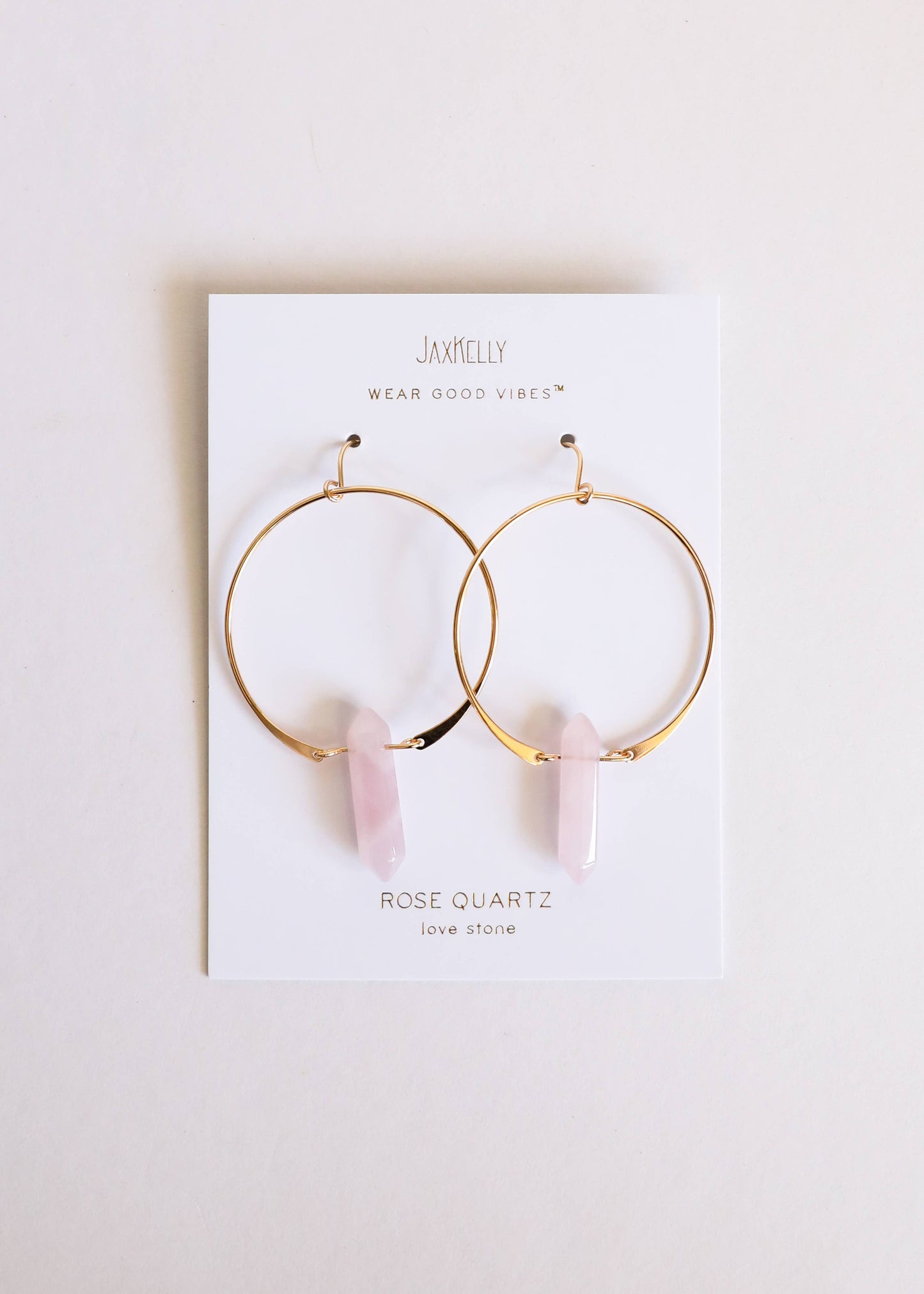 Earrings - JaxKelly Hoops - Rose Quartz - Gold Plated