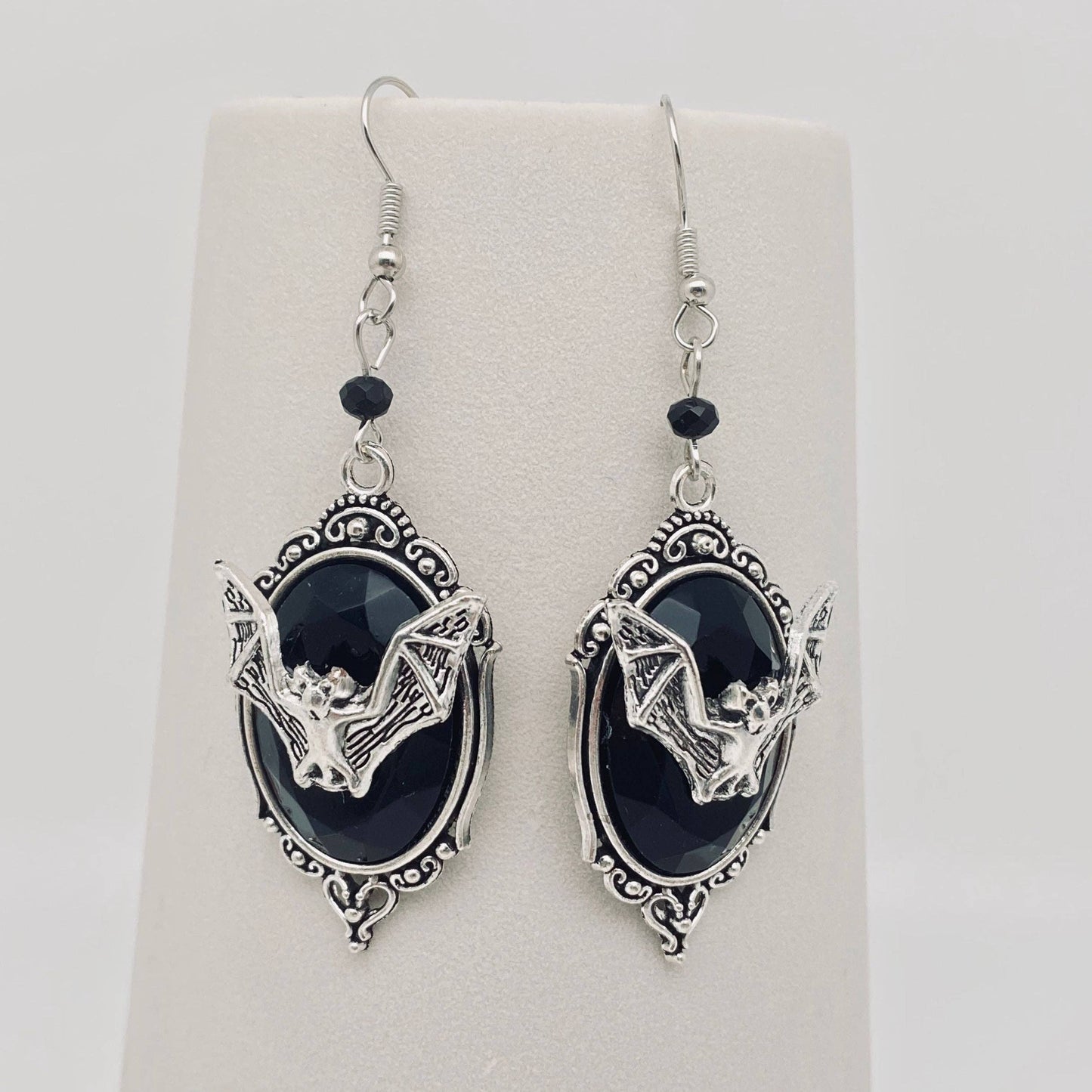 Earrings - Gothic Bat Pendant - Black