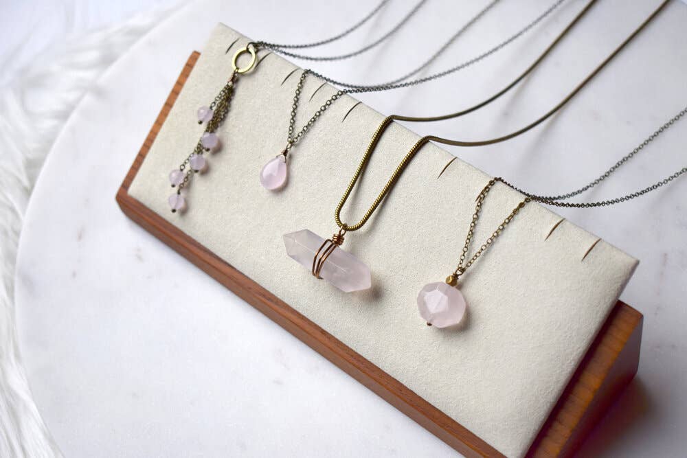Simple Rose Chalcedony Classic Teardrop Pendant Necklace