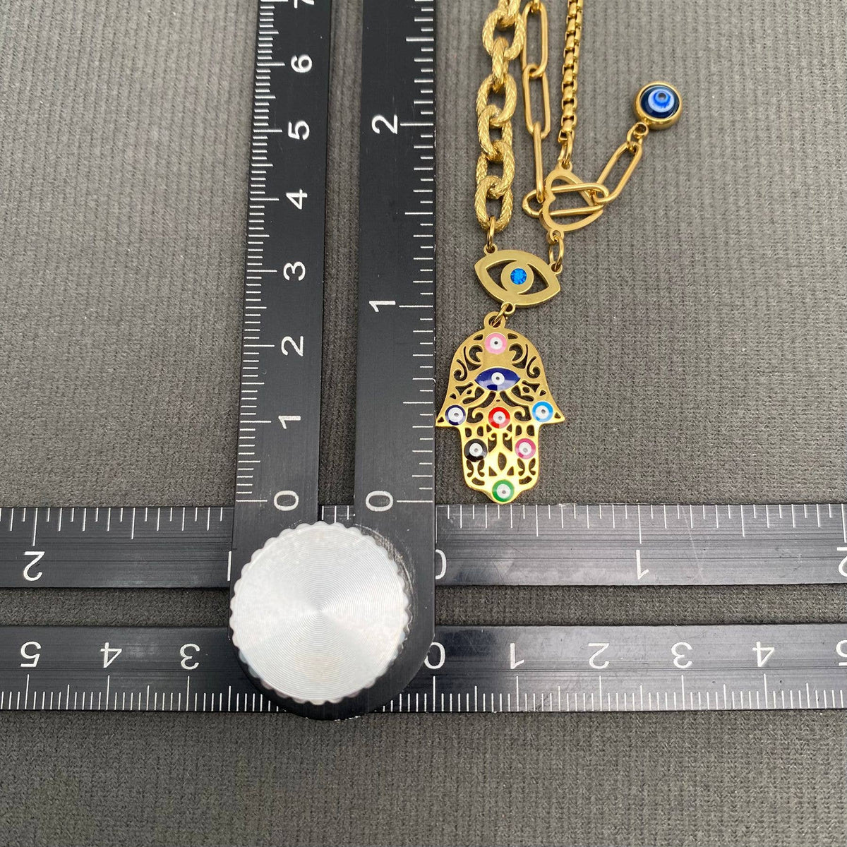 Enamel Fatima's Hand 18K Gold Plated S.Steel Necklace - FGS