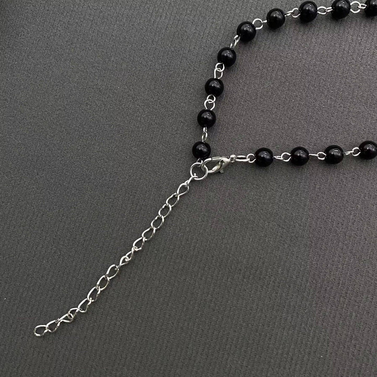 Snake Pendant Black Glass Beaded Y-shaped Necklace