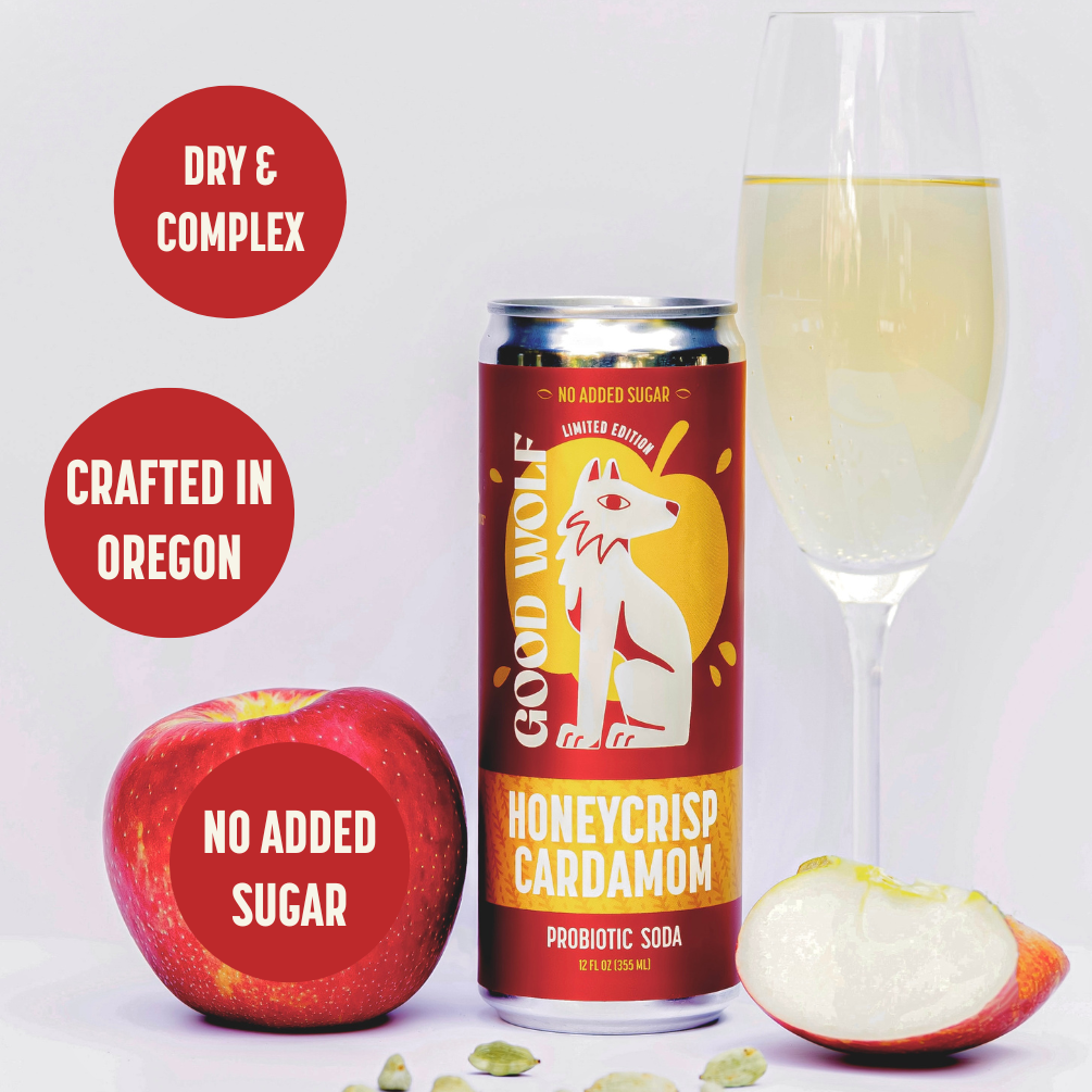 Honeycrisp Cardamom Probiotic Soda - No Added Sugar - 12oz
