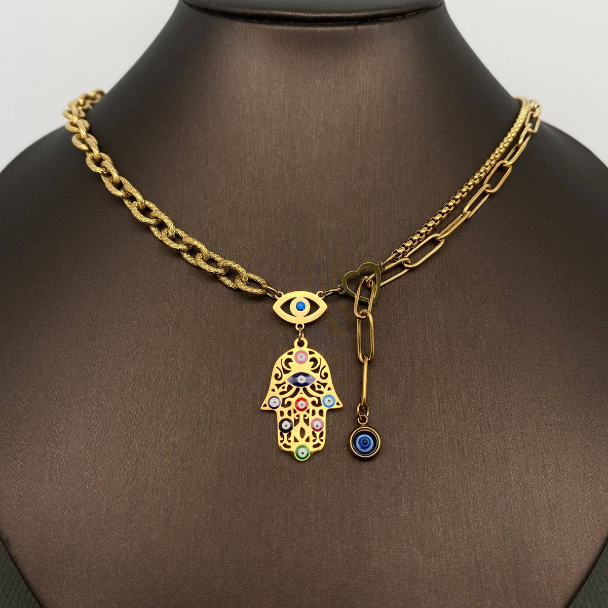 Enamel Fatima's Hand 18K Gold Plated S.Steel Necklace - FGS