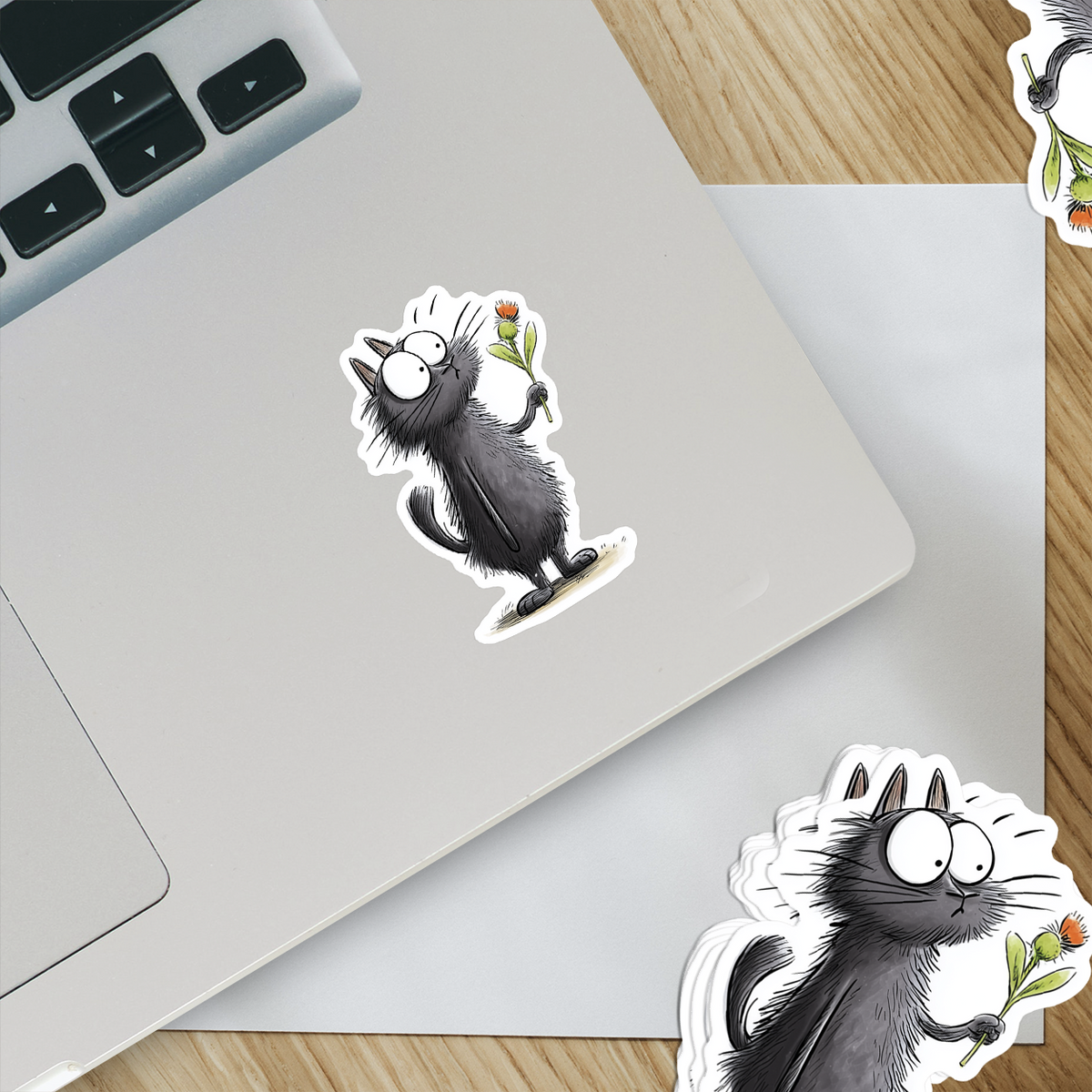 Cute Black Cat with Flower Sticker: 3" tall