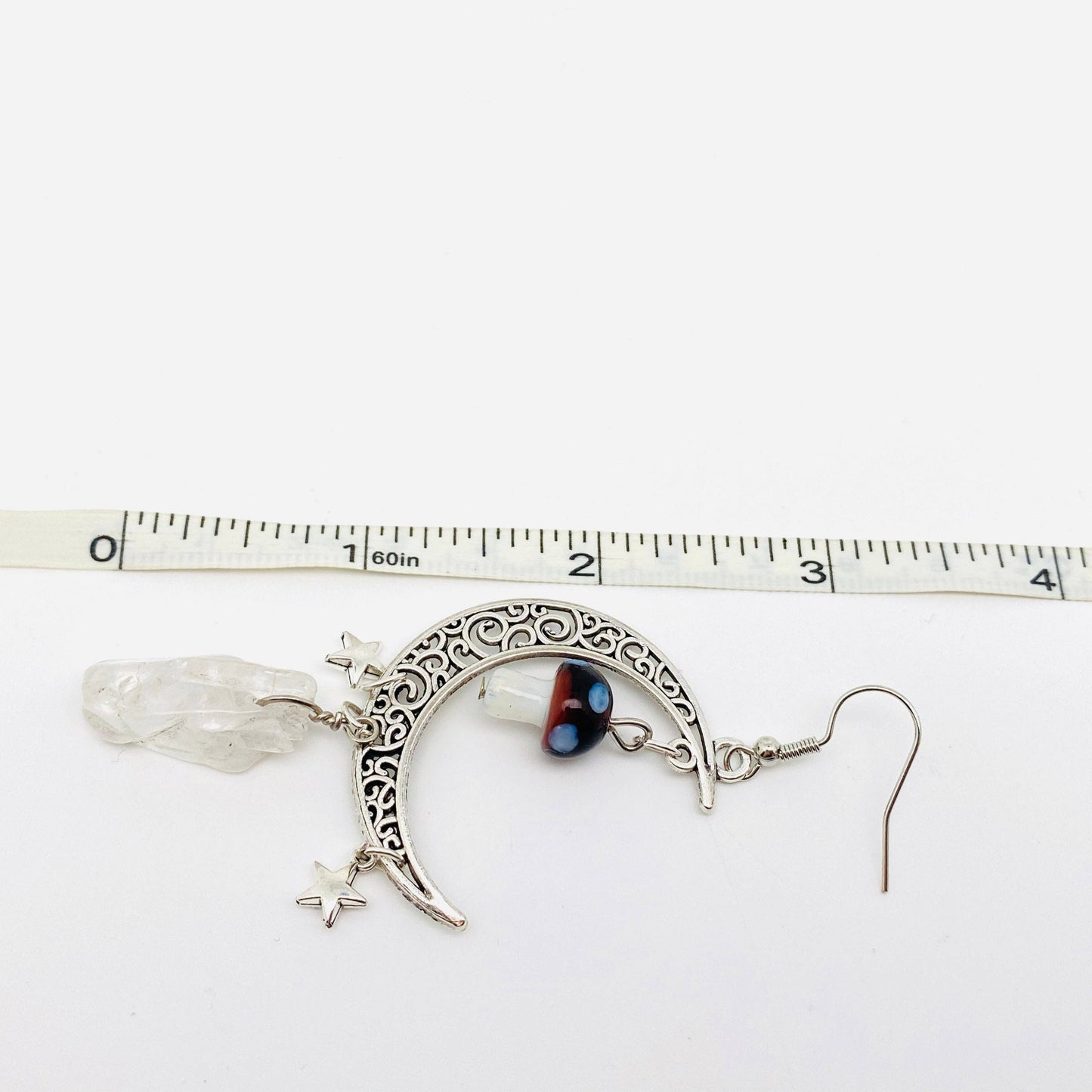 Earrings - Hollow Moon Mushroom White Crystal