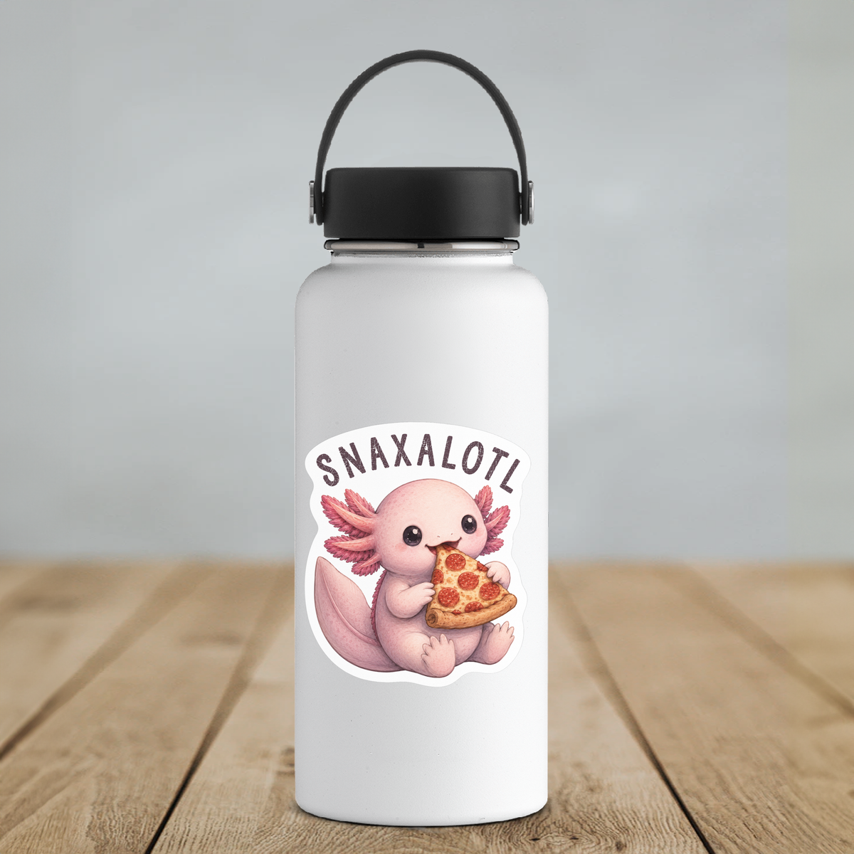 Snaxolotl Cute Axolotl Pizza Funny Vinyl Sticker: 3" tall