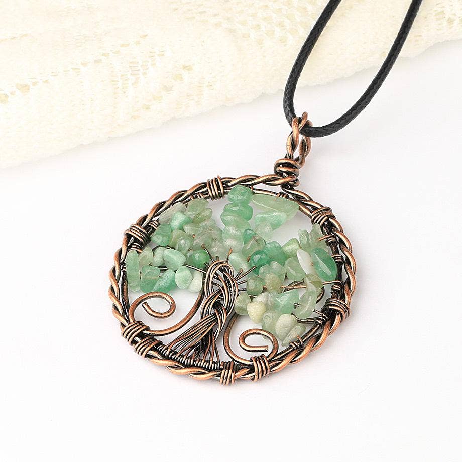 Wire-Wrapped Tree of Life Necklace - Green Aventurine