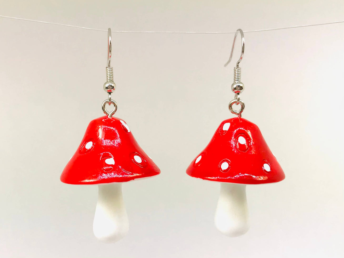 Red Mushroom Earrings, Shroom Earrings: Fish Wire