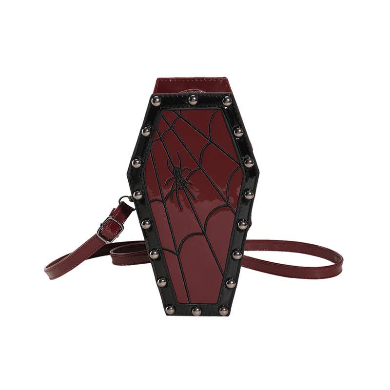 Rose Pattern Studded Coffin Crossbody Bag: Black